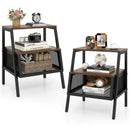 Industrial Nightstand 3-Tier End Table Set of 2 with 2 Open Shelves and Metal Mesh Compartment-Rustic Brown by LJGDeals