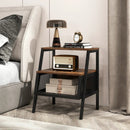 Industrial Nightstand 3-Tier End Table Set of 2 with 2 Open Shelves and Metal Mesh Compartment-Rustic Brown by LJGDeals