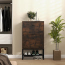 Industrial Shoe Storage Cabinet with 2 Flip Drawers and 1 Bottom Metal Shelf-Brown by DirectDeals