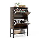 Industrial Shoe Storage Cabinet with 2 Flip Drawers and 1 Bottom Metal Shelf-Brown by LJGDeals