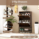 Industrial Shoe Storage Cabinet with 2 Flip Drawers and 1 Bottom Metal Shelf-Brown by LJGDeals