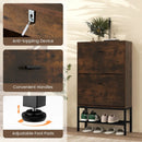 Industrial Shoe Storage Cabinet with 2 Flip Drawers and 1 Bottom Metal Shelf-Brown by LJGDeals