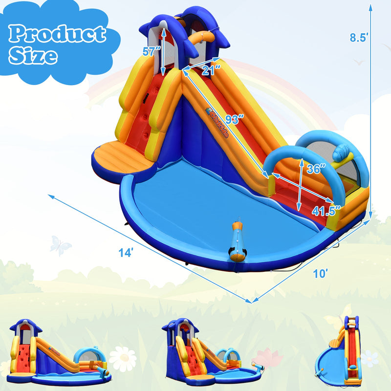 Inflatable Bouncy House with Slide and Splash Pool without Blower, dimensions drawing
