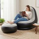 Inflatable Lounge Sofa with Ottoman Portable Air Sofa for Adults with Flocked Surface-Grey by LJGDeals