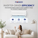 Pioneer® Diamante Pro™ 9,000 BTU 20 SEER2 230V High-Wall Ductless Energy-Star Mini-Split Air Conditioner Inverter Heat Pump with 16 Ft. Kit