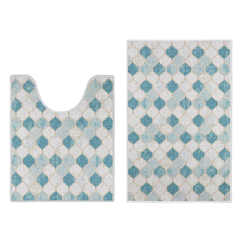 Moroccan Design 2 Piece Bathroom Rugs Set | Beige&Blue