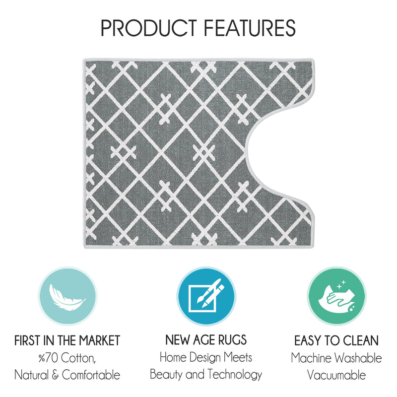 Geometric Design U Shape Bathroom Rug | 20”x24" | Gray