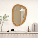 33 Inches x 23.5 Inches Irregular PVC Rattan Wall Mirror with Wooden Frame-Natural by LJGDeals