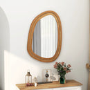 33 Inches x 23.5 Inches Irregular PVC Rattan Wall Mirror with Wooden Frame-Natural by LJGDeals
