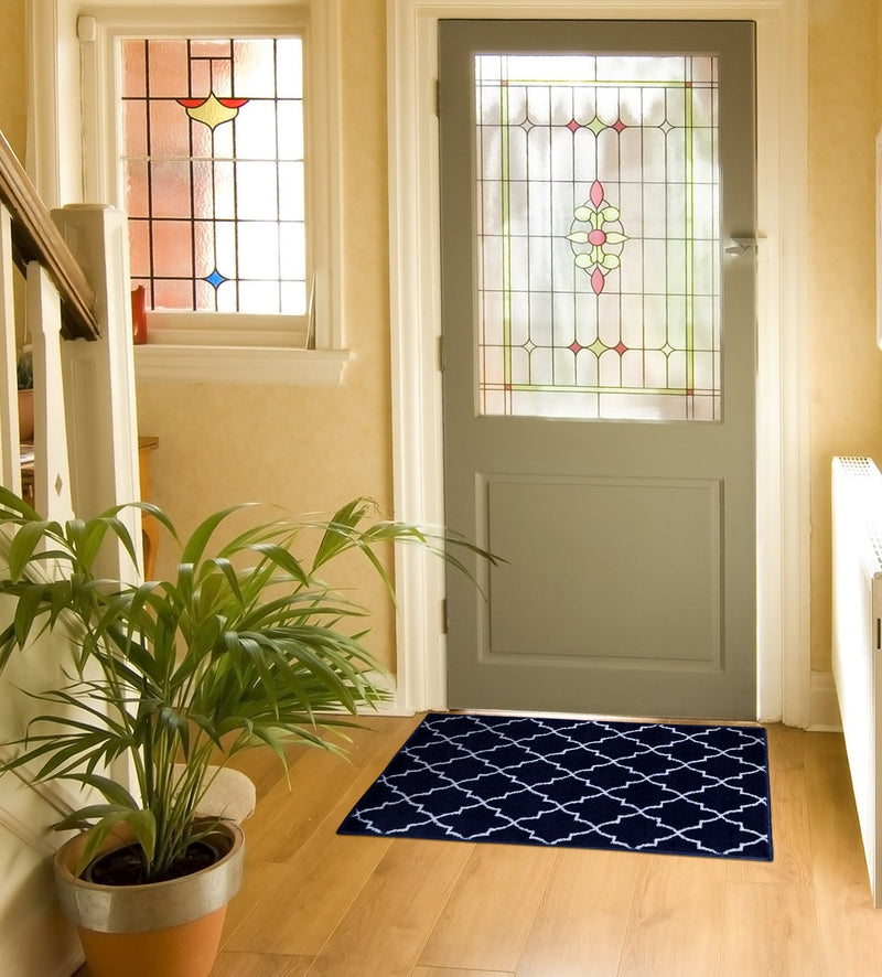 Sussex Home, Landing Rug, Slip Resistant Indoor Carpets Includes Adhesive Tape 2' x 3'-Trellisville Collection | Navy&White