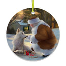It's Almost Christmas Santa Wolf and Curious Mouse Ornament