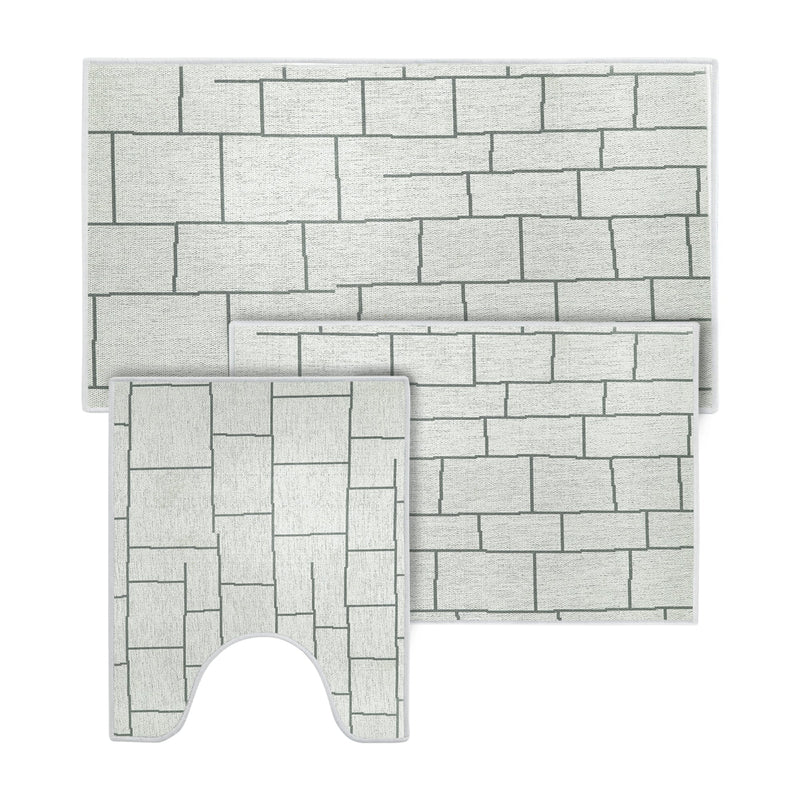 Grid Design 3 Piece Bathroom Rugs Set | Ivory