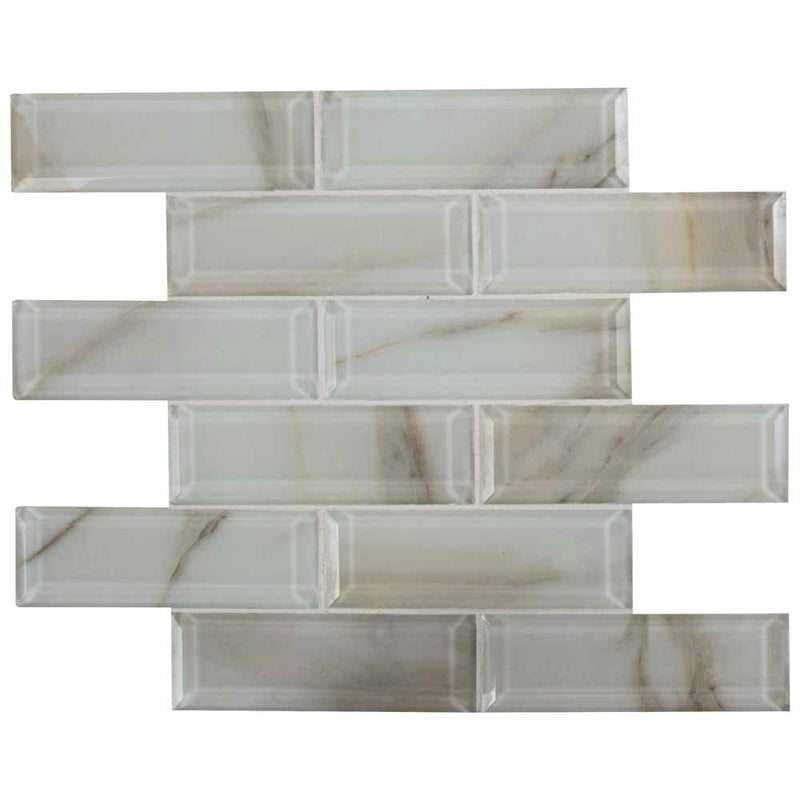 MSI Ivory Amber Beveled Subway Glass Mosaic Tile 11.81"x11.81"