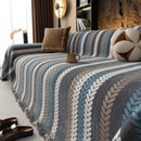 Cozy Decorative Throw Blanket for Couches, Boho Plush Woven Sofa Cover with Stripes