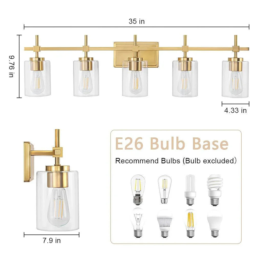 Jasper Modern Clear Glass 5-Light Bathroom Vanity Light, photo 16 of 16