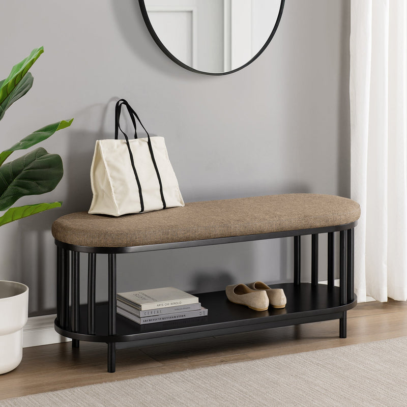 Scandi Upholstered-Top Storage Bench with Lower Shelf