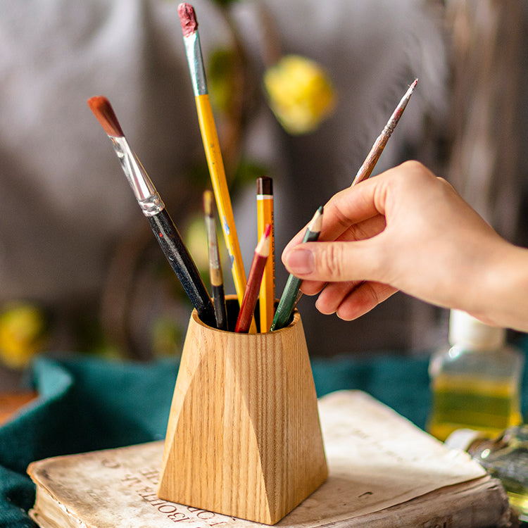 Ash Wood Desktop Pen Holder