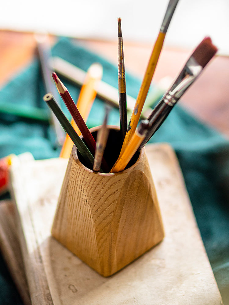 Ash Wood Desktop Pen Holder