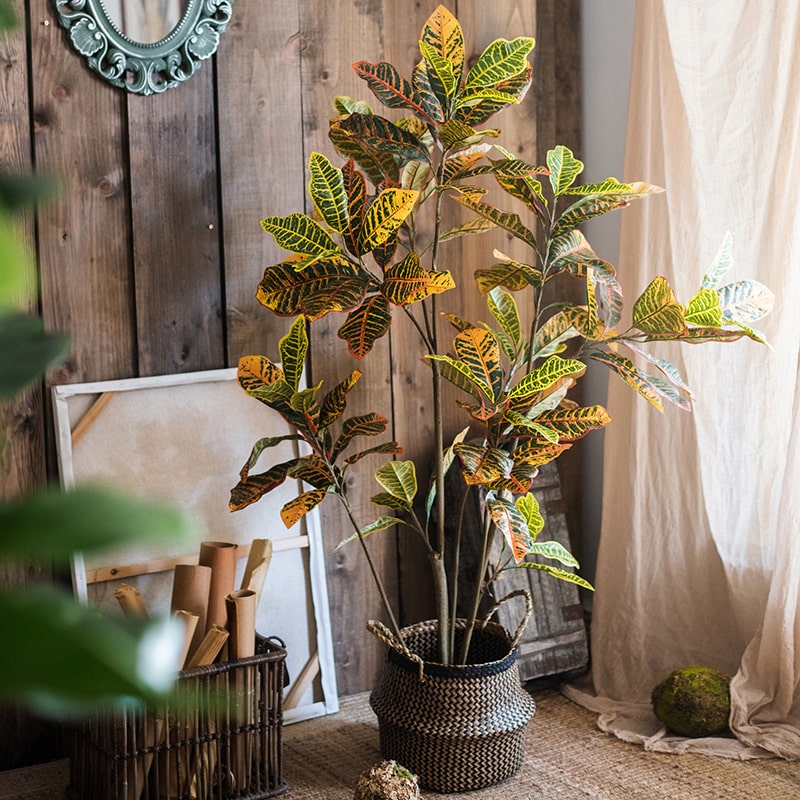 Large Leaf Artificial Croton Tree In Pot