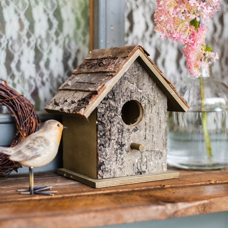 Birch Wood Decorative Bird House