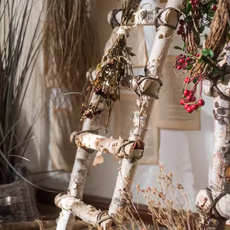 White Birch Wood Decorative Ladder, photo 3 of 8