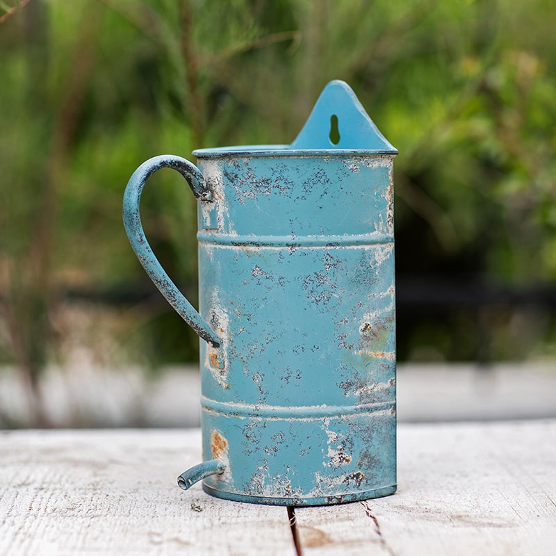 Rustic Blue Iron Flower Pot with Handle