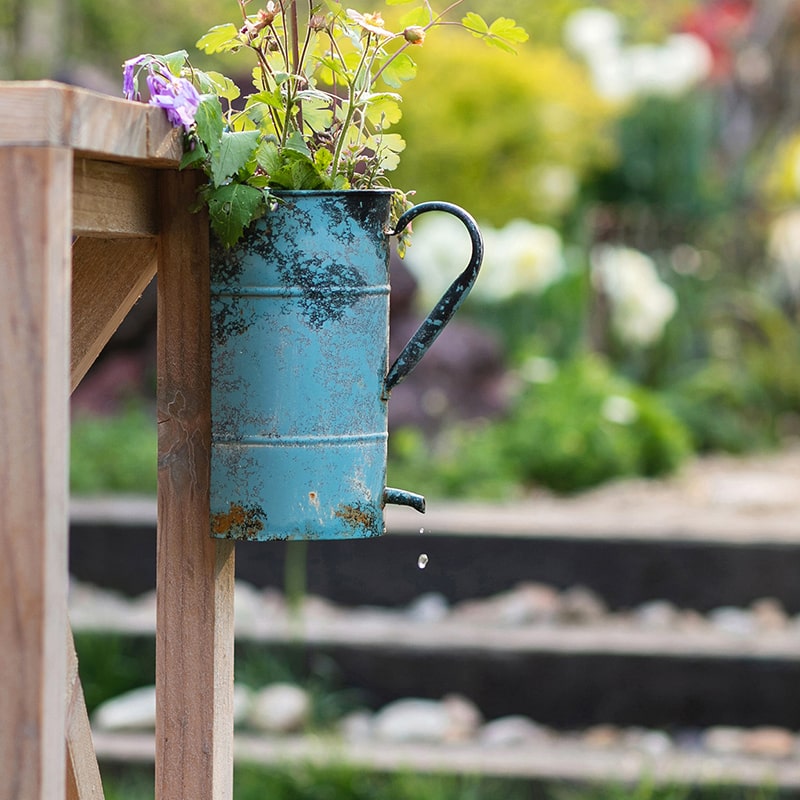 Rustic Blue Iron Flower Pot with Handle