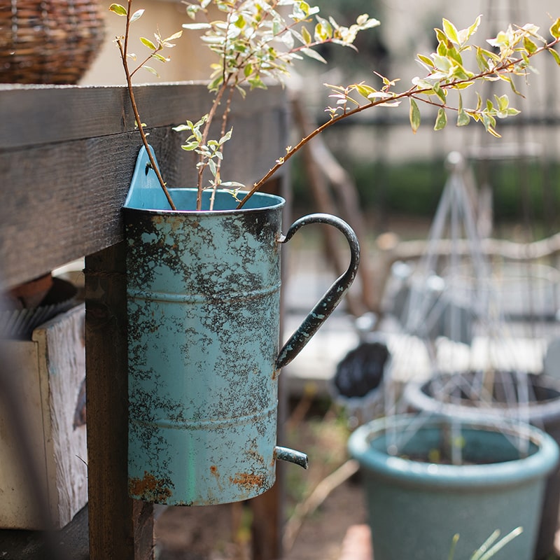 Rustic Blue Iron Flower Pot with Handle