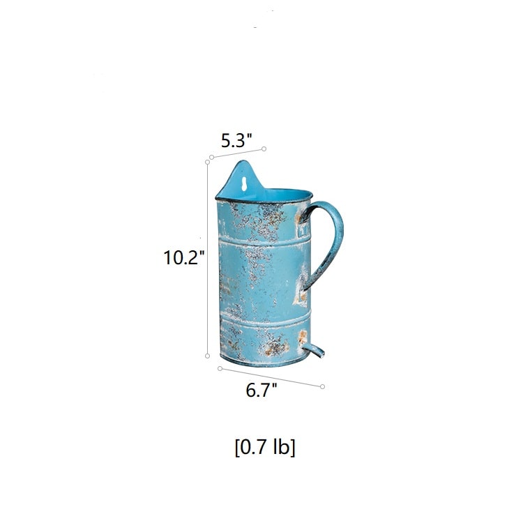 Rustic Blue Iron Flower Pot with Handle