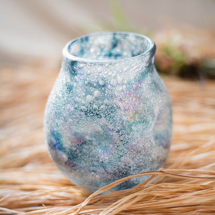 Blue Bubble Hand Blown Glass Vase