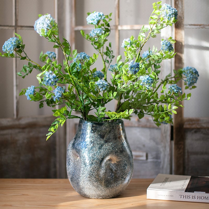 Blue Bubble Hand Blown Glass Vase