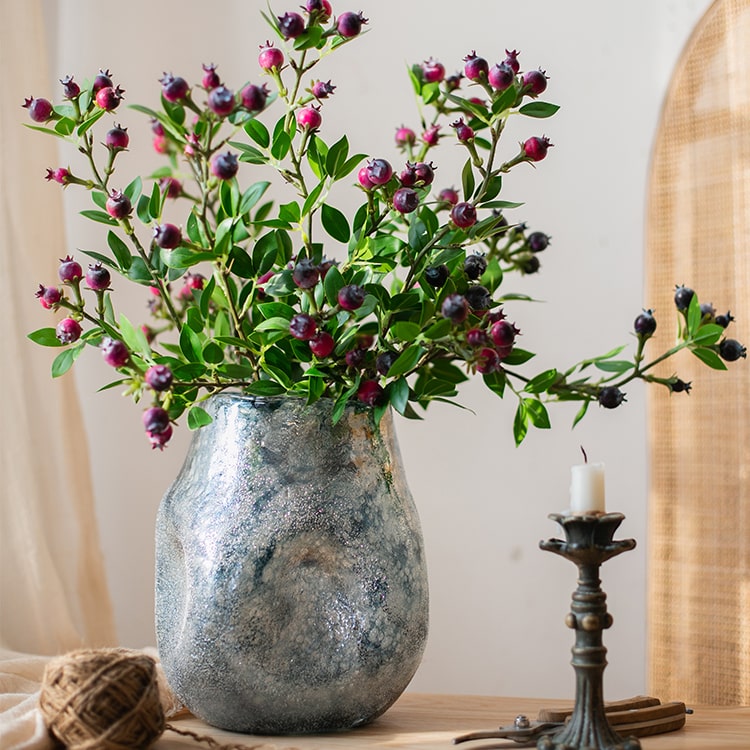 Blue Bubble Hand Blown Glass Vase