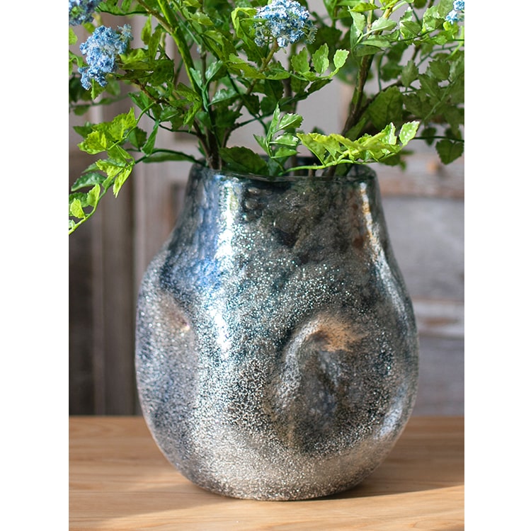 Blue Bubble Hand Blown Glass Vase