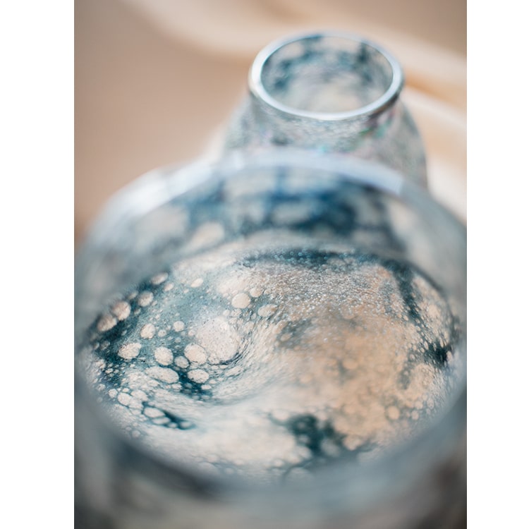 Blue Bubble Hand Blown Glass Vase