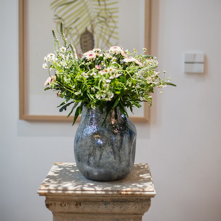 Blue Bubble Hand Blown Glass Vase