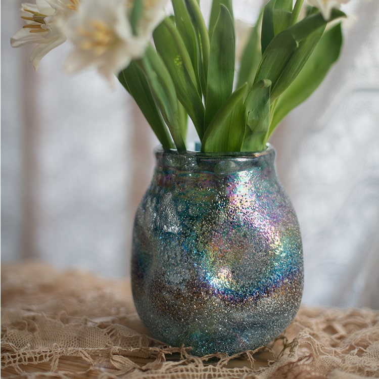 Blue Bubble Hand Blown Glass Vase