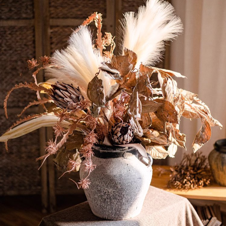 Artificial Faux Dry Leaf Bouquet Fall Stems