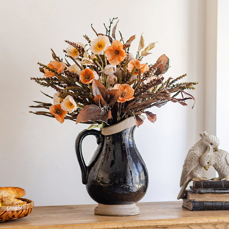 Artificial Silk Poppy Designers Flower Bouquet 24" Tall Orange