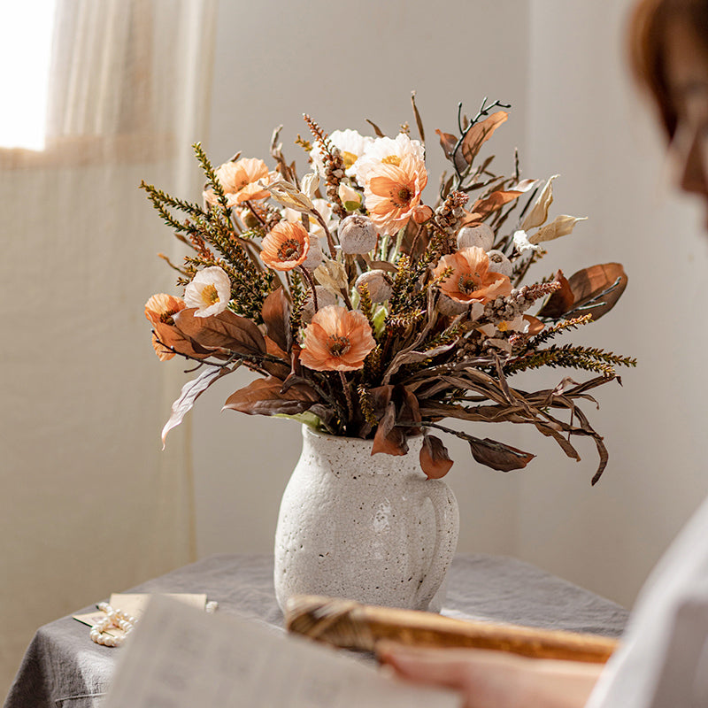 Artificial Silk Poppy Designers Flower Bouquet 24" Tall Orange