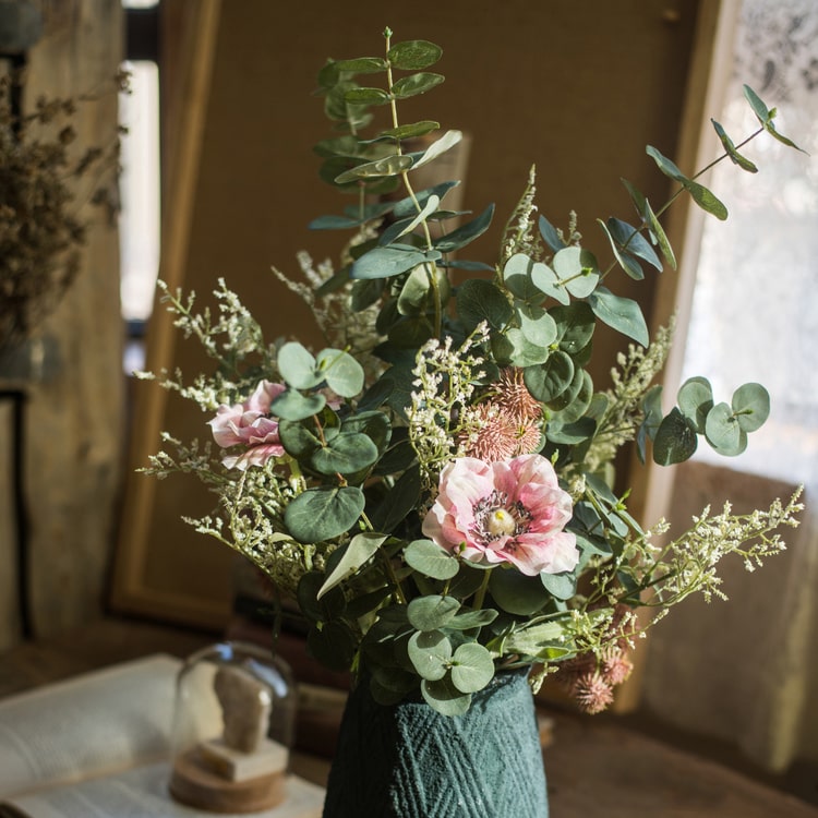 Flower Bouquet Country Pink Flower in Green Eucalyptus 21" Tall