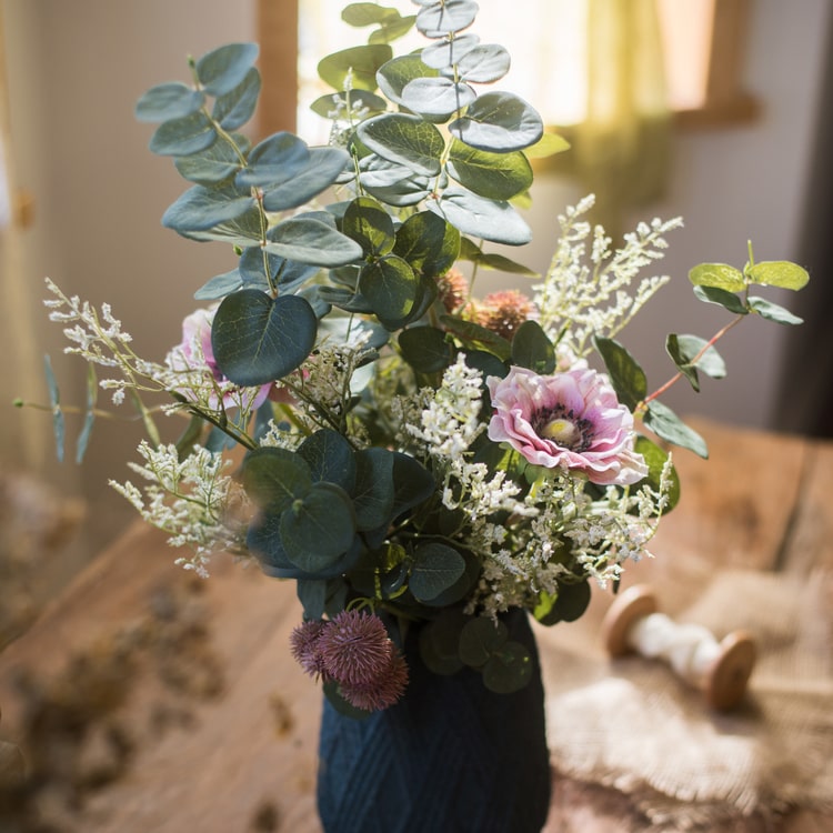 Flower Bouquet Country Pink Flower in Green Eucalyptus 21" Tall