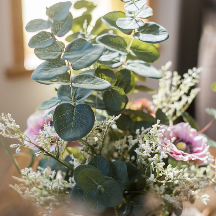 Flower Bouquet Country Pink Flower in Green Eucalyptus 21" Tall