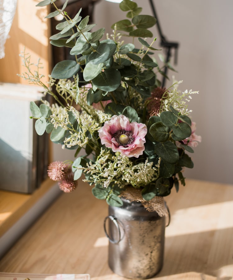 Flower Bouquet Country Pink Flower in Green Eucalyptus 21" Tall