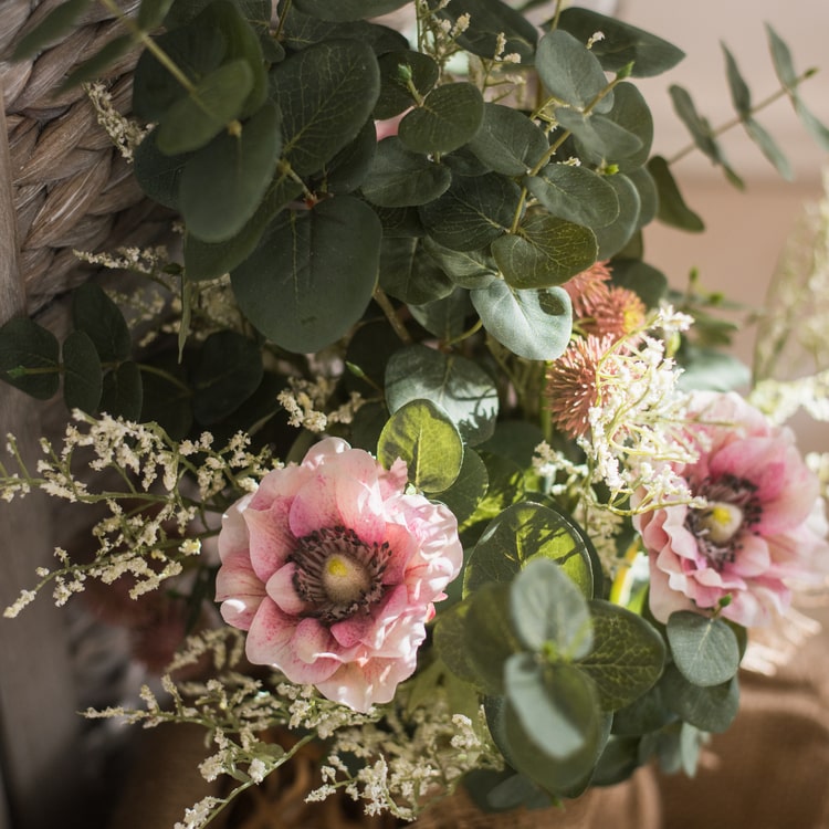 Flower Bouquet Country Pink Flower in Green Eucalyptus 21" Tall