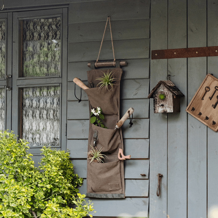 Brown Canvas Hanging Wall Storage for Garden Tools
