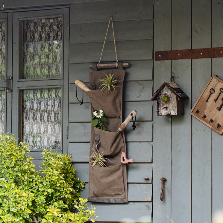 Brown Canvas Hanging Wall Storage for Garden Tools