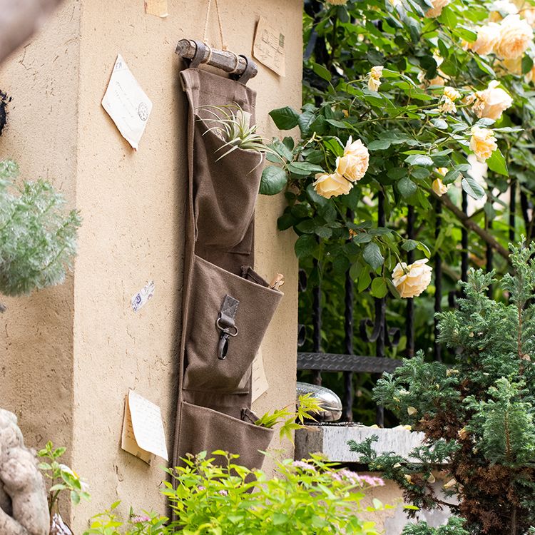 Brown Canvas Hanging Wall Storage for Garden Tools