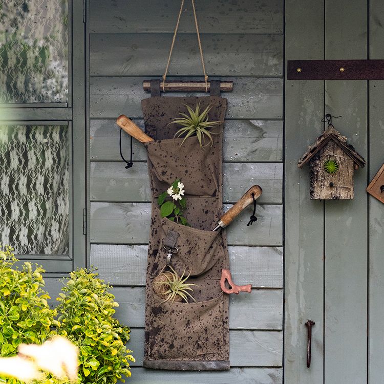 Brown Canvas Hanging Wall Storage for Garden Tools