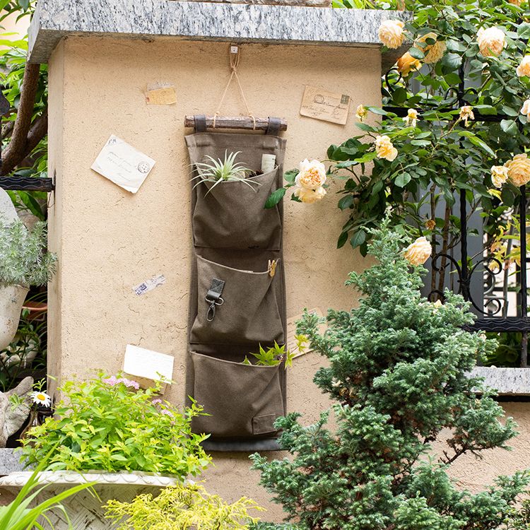 Brown Canvas Hanging Wall Storage for Garden Tools