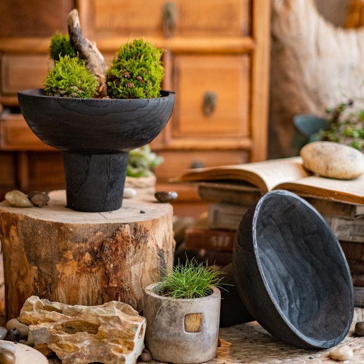 Carbonized Wood Footed Bowl